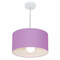 Lustre Pendente Cilíndrico Md-4031 Cúpula em Tecido 40x21cm Lilás - Bivolt