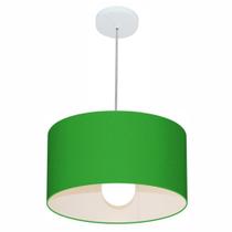 Lustre Pendente Cilíndrico Md-4031 Cúpula em Tecido 40x21cm Verde Folha - Bivolt