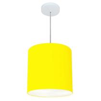 Lustre Pendente Cilíndrico Md-4036 Cúpula em Tecido 30x31cm Amarelo - Bivolt