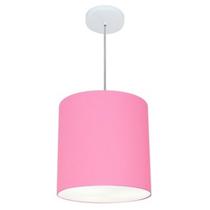 Lustre Pendente Cilíndrico Md-4036 Cúpula em Tecido 30x31cm Rosa Bebê - Bivolt