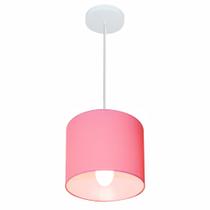 Lustre Pendente Cilíndrico Md-4046 Cúpula em Tecido 18x18cm Rosa Bebê - Bivolt