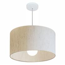 Lustre Pendente Cilíndrico Md-4069 Cúpula em Tecido 50x30cm Linho Bege - Bivolt