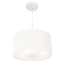 Lustre Pendente Cilíndrico Md-4099 Cúpula em Tecido 40x25cm Branco - Bivolt