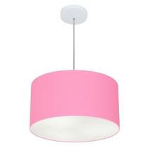 Lustre Pendente Cilíndrico Md-4099 Cúpula em Tecido 40x25cm Rosa Bebê - Bivolt