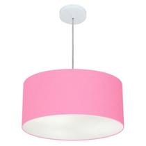 Lustre Pendente Cilíndrico Md-4100 Cúpula em Tecido 50x25cm Rosa Bebê - Bivolt