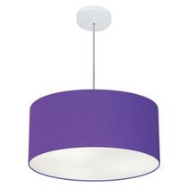 Lustre Pendente Cilíndrico Md-4100 Cúpula em Tecido 50x25cm Roxo - Bivolt