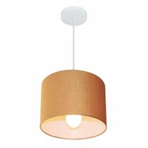 Lustre Pendente Cilíndrico Md-4113 Cúpula em Tecido 30x25cm Palha - Bivolt