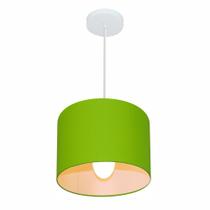 Lustre Pendente Cilíndrico Md-4113 Cúpula em Tecido 30x25cm Verde Limão - Bivolt