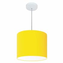 Lustre Pendente Cilíndrico Md-4143 Cúpula em Tecido 35x25cm Amarelo - Bivolt