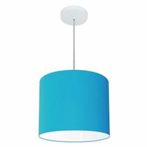 Lustre Pendente Cilíndrico Md-4143 Cúpula em Tecido 35x25cm Azul Turquesa - Bivolt