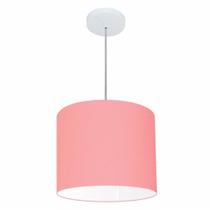 Lustre Pendente Cilíndrico Md-4143 Cúpula em Tecido 35x25cm Rosa Bebê - Bivolt