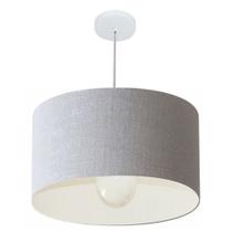 Lustre Pendente Cilíndrico Md-4169 Cúpula em Tecido 60x30cm Rustico Cinza - Bivolt