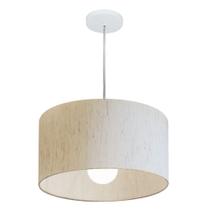 Lustre Pendente Cilíndrico Md-4202 Cúpula em Tecido 40x25cm Linho Bege - Bivolt