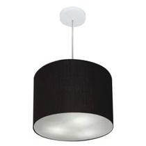 Lustre Pendente Cilíndrico Md-4212 Cúpula em Tecido 40x30cm Preto - Bivolt