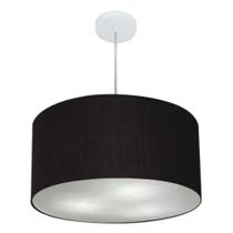Lustre Pendente Cilíndrico Md-4213 Cúpula em Tecido 50x30cm Preto - Bivolt
