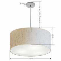 Lustre Pendente Cilíndrico Vivare Free Lux Md-4386 Cúpula em Tecido - 50X25
