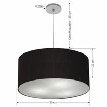 Lustre Pendente Cilíndrico Vivare Free Lux Md-4386 Cúpula em Tecido - 50X25