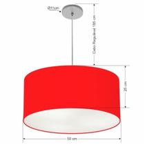 Lustre Pendente Cilíndrico Vivare Free Lux Md-4386 Cúpula em Tecido - 50X25