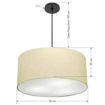 Lustre Pendente Cilíndrico Vivare Free Lux Pe-4386PR Cúpula em Tecido - 50X25cm