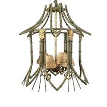 Lustre Pendente Clássico Angra em Metal e Folhas de Ouro Para Sítio Fazenda 100x54cm