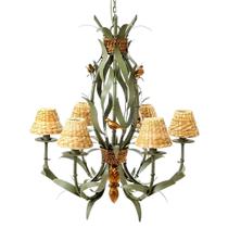 Lustre Pendente Clássico Leblon em Metal e Folhas de Ouro Para Sítio Fazenda 83x70cm