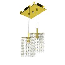 Lustre Pendente Clearcast Duplo Cristal Legitimo Dourado