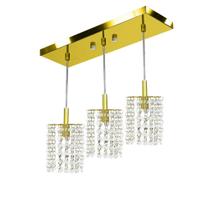 Lustre Pendente Clearcast Triplo Cristal Legitimo Dourado