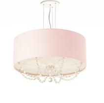 Lustre Pendente Com Cristais Cilíndrica 50X15 Rosa