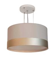 Lustre Pendente Com cúpula Em Tecido Detalhe Cor Bronze 30x15 Cinza Lustre Pendente Com cúpula Em Tecido Detalhe Cor Bronze 30x15 Cinza
