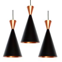 Lustre Pendente Cone Canadá Sala Balcão Cozinha Conjunto 3 E-27 Alumínio Bivolt