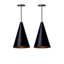 Lustre Pendente Cone M Alumínio Preto 30Cm - Kit 2 Unidades