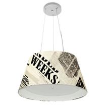 Lustre Pendente Cone Md-4119 Cúpula em Tecido 21/40x30cm Ny-Jornal / Branco - Bivolt