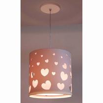 Lustre Pendente Corações 25x25 (branco com Interna Rosa)