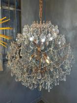 Lustre Pendente Cristais em Metal Dourado 10E14 80cm