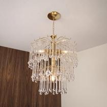 Lustre Pendente Cristal Acrílico Dourado 3 Andares Bivolt
