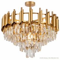 Lustre Pendente Cristal Dourado 50cm Luxo Sala Redondo Lustre Pendente Cristal Dourado 50cm Luxo Sala Redondo