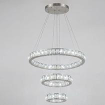 Lustre Pendente Cristal K9 Led 3 Anéis Cromado Transparente Bivolt Luminária Sala Jantar Apartamento Casa Luxo