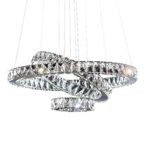 Lustre Pendente Cristal K9 Led 3 Anéis Cromado/Transparente