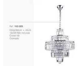 Lustre Pendente Cristal K9 Prateado 50x60cm 12xg9 Lustre Pendente Cristal K9 Prateado 50x60cm 12xg9