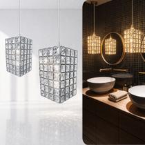 Lustre Pendente Cristal Quadrado Prata Moderno Luminaria Teto Decorativa Cabeceira Sala Quarto Cozin Lustre Pendente Cristal Quadrado Prata Moderno Luminaria Teto Decorativa Cabeceira Sala Quarto Cozin