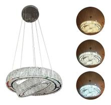 Lustre Pendente Cristal Redondo Inox K9 LED 2 Anéis 45W 3 Cores Bivolt 8033