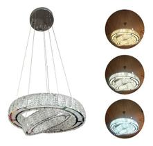 Lustre Pendente Cristal Redondo Inox K9 LED 2 Anéis 45W 3 Cores Bivolt Lustre Pendente Cristal Redondo Inox K9 LED 2 Anéis 45W 3 Cores Bivolt