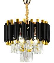 Lustre Pendente Cristal Redondo Preto E Dourado 30cm