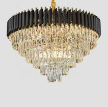 Lustre Pendente Cristal Redondo Preto E Dourado 50Cm