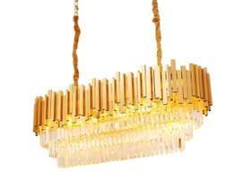 Lustre Pendente Cristal Retangular Luxo Dourado