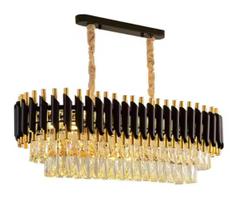 Lustre Pendente Cristal Retangular Preto E Dourado 75cm