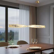 Lustre Pendente Cristal Vougue Linear Dourado Led Luz Quente