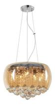 Lustre Pendente Cúpula 40cm Vidro Âmbar e Cristal Transparente Delicado Luxo Inl77