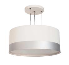 Lustre Pendente Cúpula Branco Com Detalhe Prata 50x25 3-e27 Lustre Pendente Cúpula Branco Com Detalhe Prata 50x25 3-e27