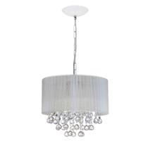 Lustre Pendente Cupula De Tecido Organza Branco Com Cristal